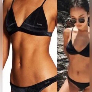 Triangl Bikini Top Velvet Black Navy Blue Triangle Adjustable Swim Size S